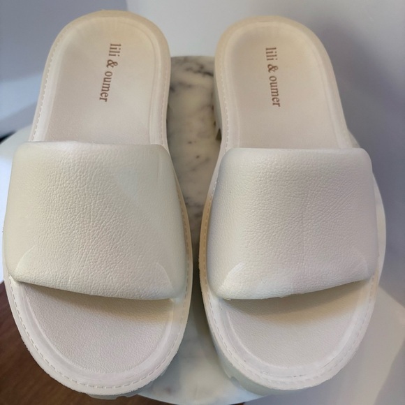 Lili & Oumer Beige Cream Platform Slide Sandals Women’s 11 EUR 42 Chunky Sole - Picture 3 of 16